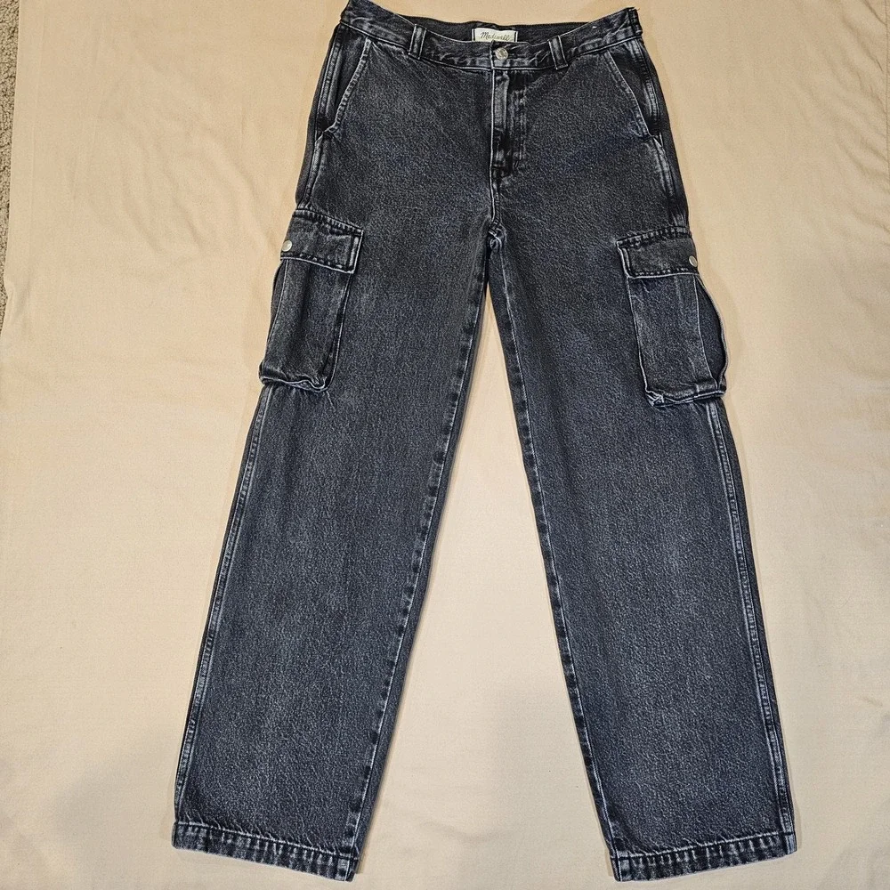 Madewell Womens Low Slung Straight Cargo Jeans Ranney Wash Snap Pockets‎ Size 26